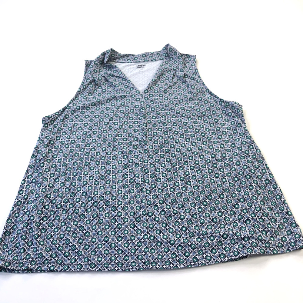 Lands' End Plus 2X Tank Top Cotton Stretch V-Neck Medallion Green - Picture 1 of 7